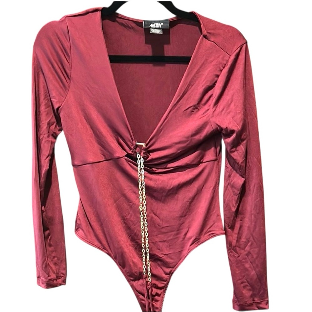 A New Day Red Long Sleeve Embellished Bodysuit